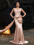 Blush Satin Mermaid Gown with Asymmetrical Straps