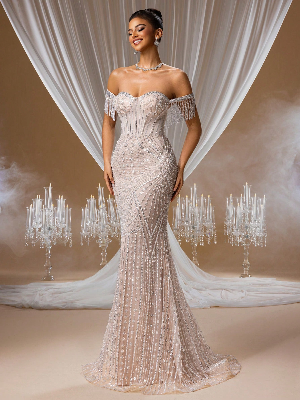 Luxury Red Carpet Evening Gown and Wedding Guest Ball Dress with Stunning Beaded Elegance, Perfect for Galas and Formal Events