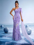 Luxury Lavender One-Shoulder Evening Gown