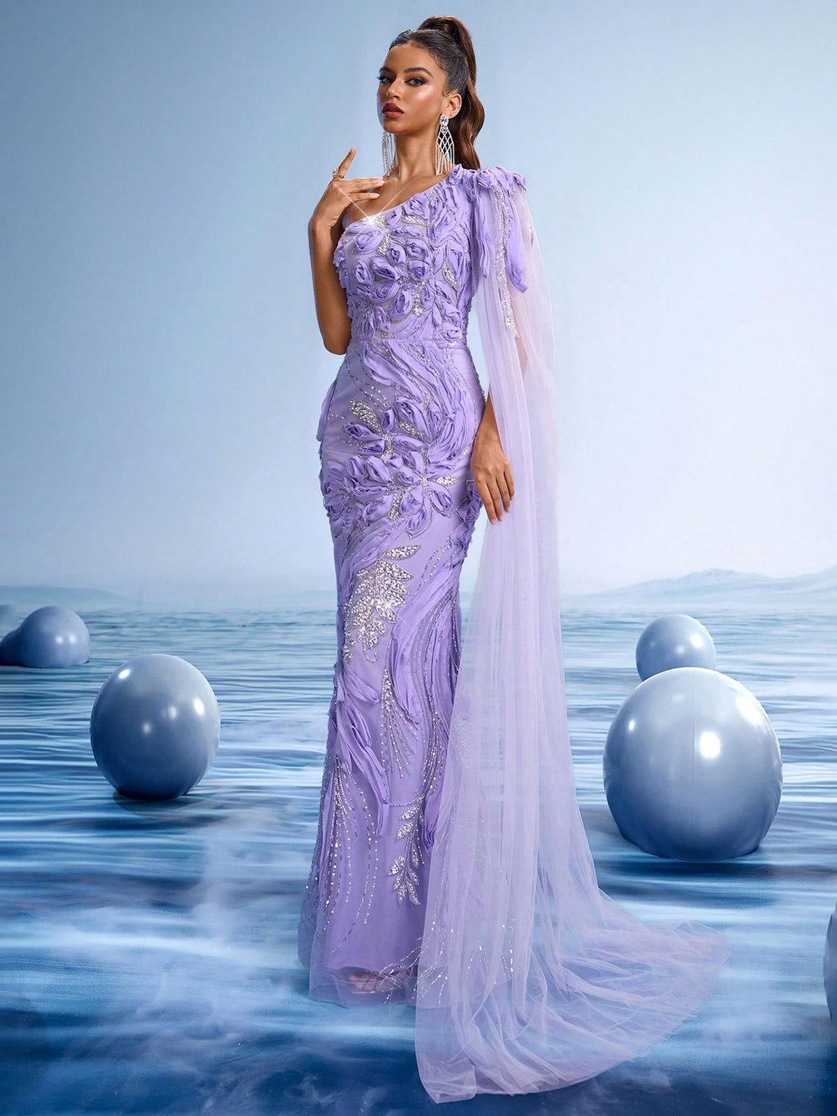 Luxury Lavender One-Shoulder Evening Gown