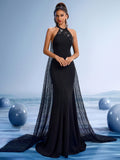 Luxury Black Beaded Sequin Embroidered Mermaid Evening Dress