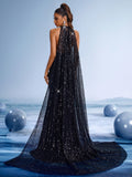Luxury Black Beaded Sequin Embroidered Mermaid Evening Dress