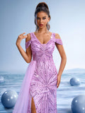 Luxury Lavender Tulle Sequin Evening Dress