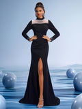 Luxury Black Evening Gown with Soft Pink Crystal Embellishments, Elegant High Neck Mermaid Silhouette