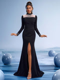 Luxury Black Evening Gown with Soft Pink Crystal Embellishments, Elegant High Neck Mermaid Silhouette