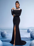 Luxury Black Evening Gown with Soft Pink Crystal Embellishments, Elegant High Neck Mermaid Silhouette