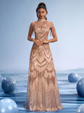 Luxury Hand-Beaded Pearl Strapless Sequin Mermaid Gown with High Neck, Fringe Sleeves and Open Back, Formal Evening Dress