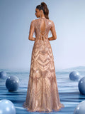 Luxury Hand-Beaded Pearl Strapless Sequin Mermaid Gown with High Neck, Fringe Sleeves and Open Back, Formal Evening Dress
